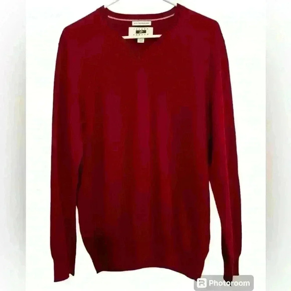 Joseph Abboud 100% Extra Fine Merino Wool V-Neck Red Sweater Men’s Size Medium - Picture 1 of 11